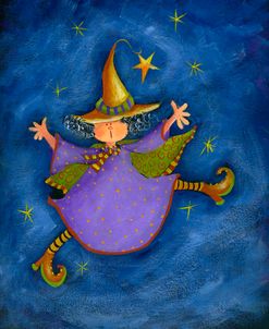 Witch With Purple Dress And Flying Green Cape