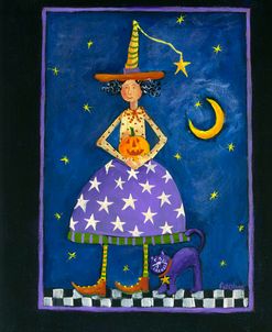 Witch With Purple Skirt Holding Pumpkin