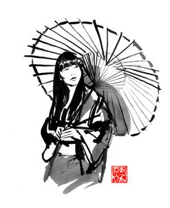 Geisha Under Umbrella