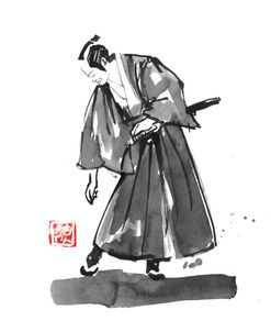 Samurai Checking His Shoe