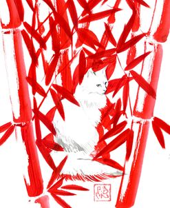 White Cat In Red Bamboos