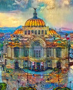 Mexico City Palace of Fine Arts in the rain