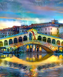 Venice Italy Rialto Bridge at night