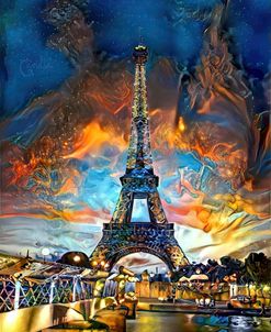France Paris Tower Eiffel Red Clouds