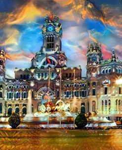 Spain Madrid City Hall Ayuntamiento At Sunset