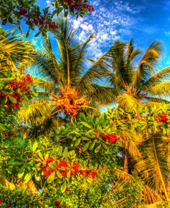 Palms And Red Flowers Vertical