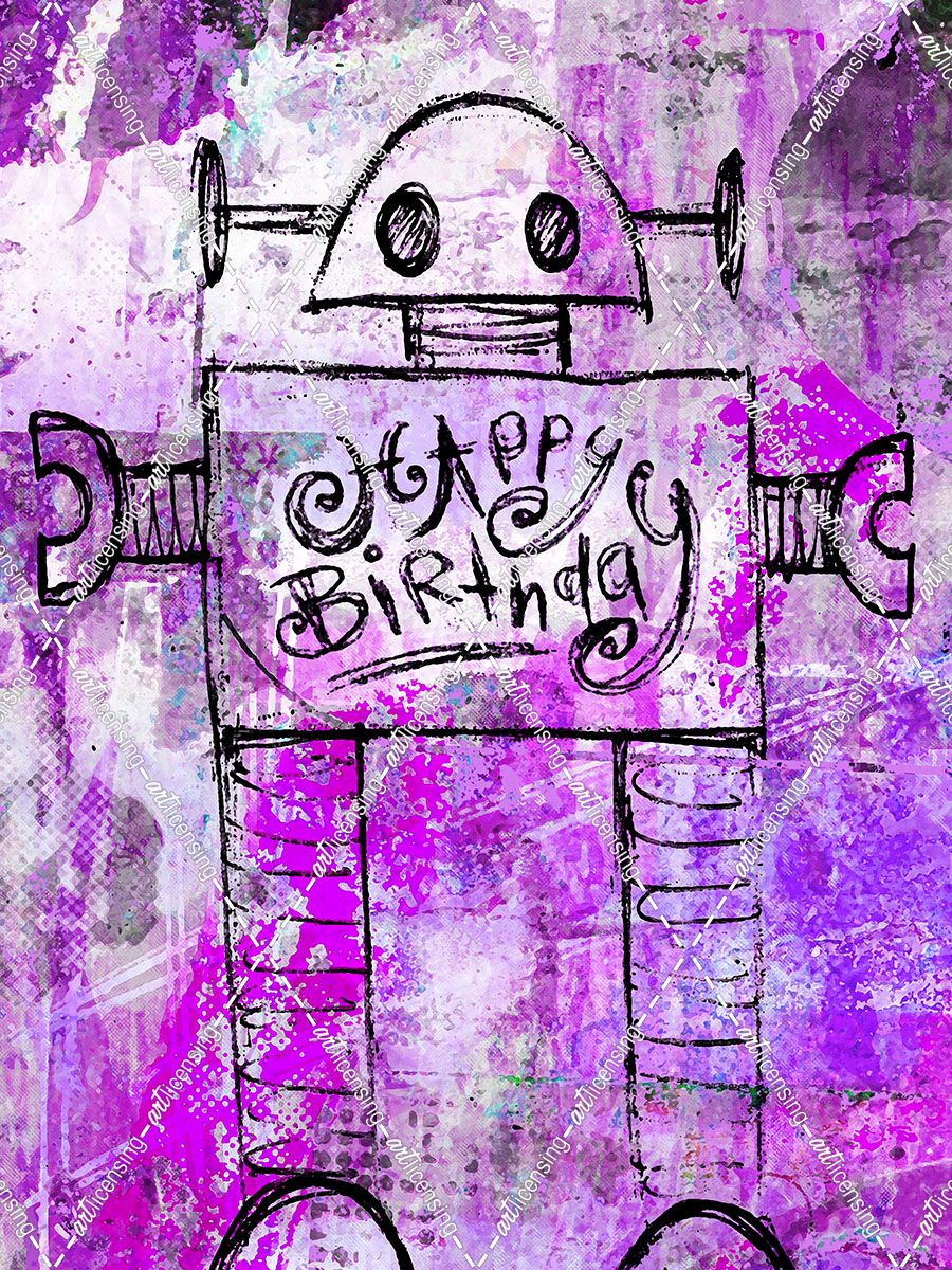 Happy Birthday Robot Purple
