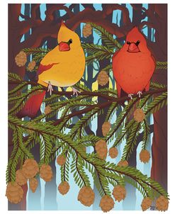 Cardinal and Hemlock Tree