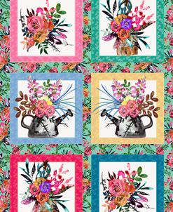 Country Garden Bloom Panel With Pattern Boarder Teal