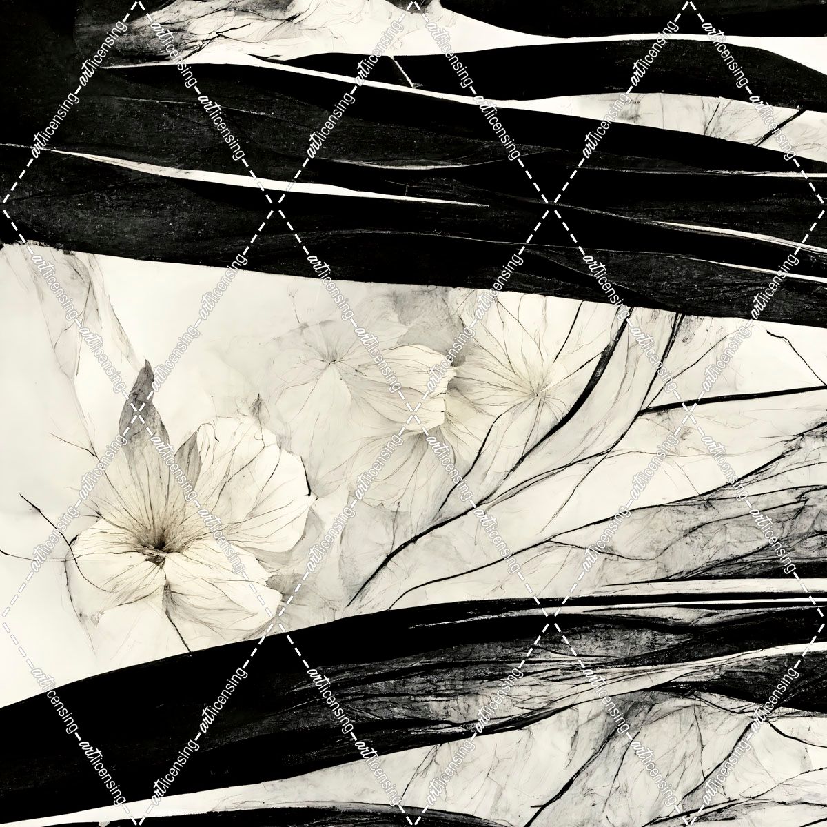 B017 Flowers Black White