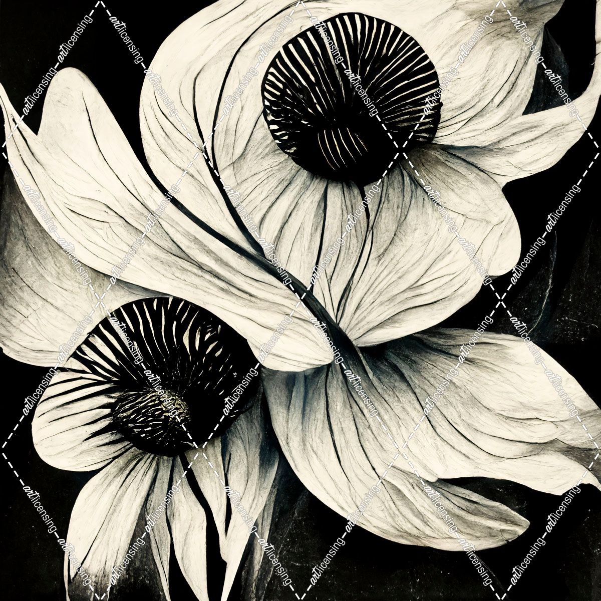 B021 Flowers Black White