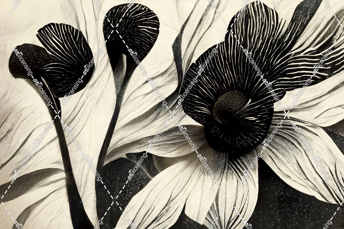 B051 Flowers Black White