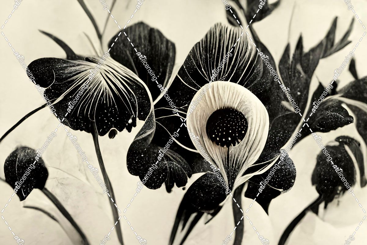 B052 Flowers Black White