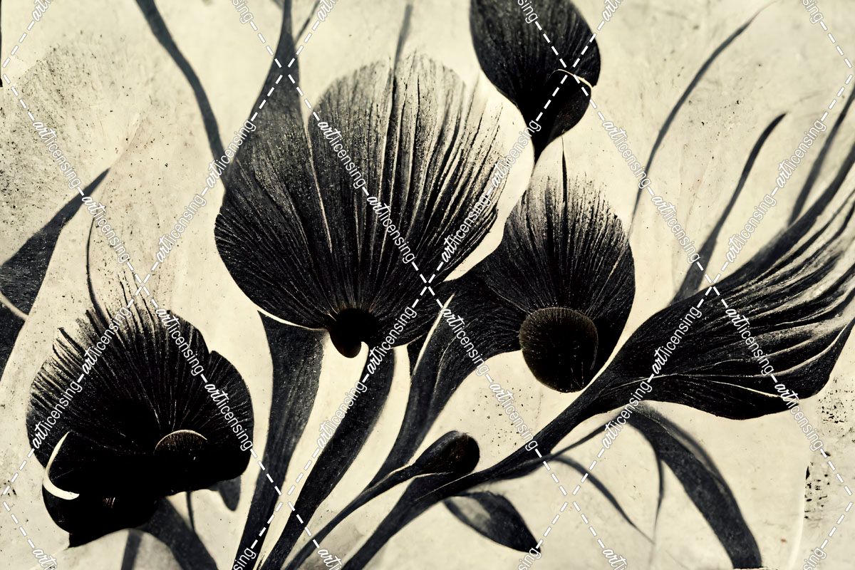 B054 Flowers Black White