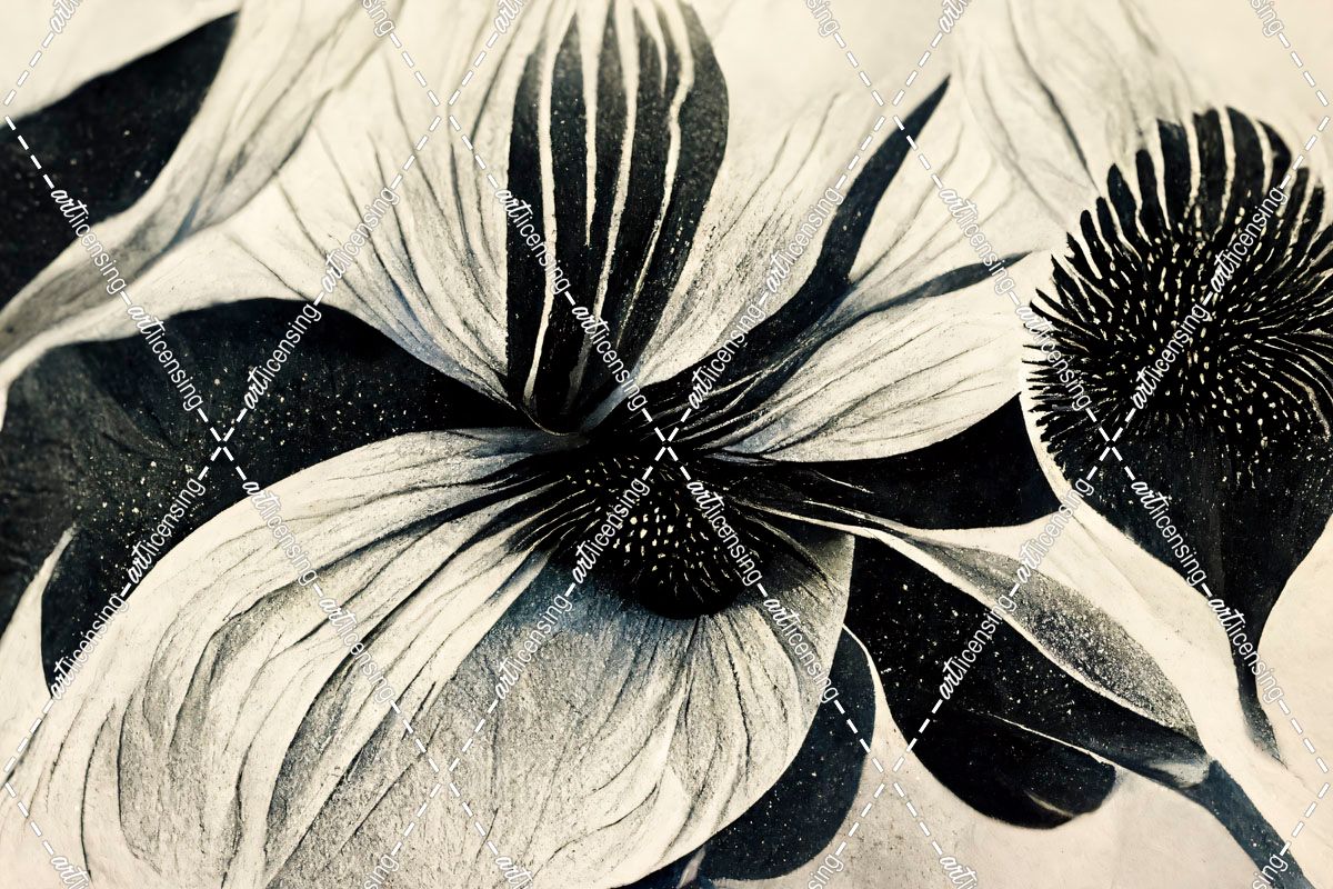 B055 Flowers Black White