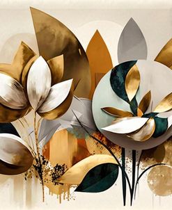 Oil Painting Expressive Flowers Gold 5