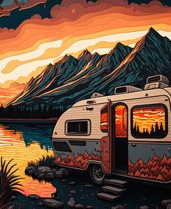 Silkscreen Camper On The Lake 1