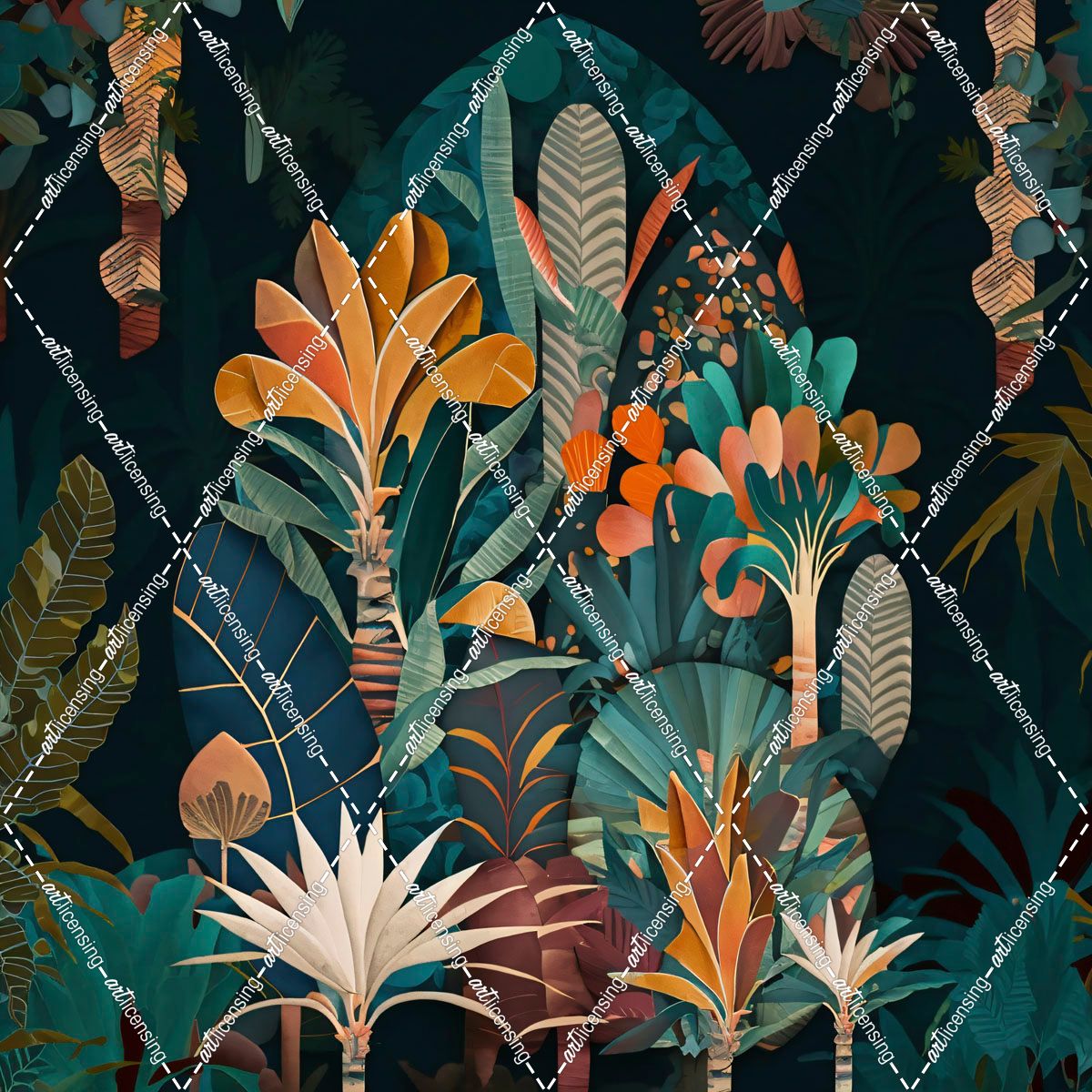 Watercolor Tropical Collage Black 7