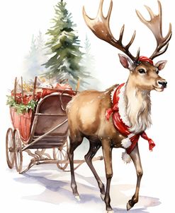 Watercolor Christmas Deer 3