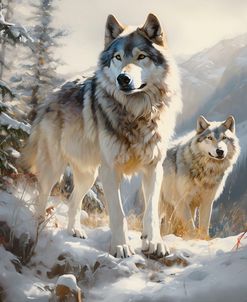Wolf Pair in Winter Mountains