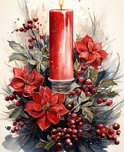 Christmas Candle and Poinsettia