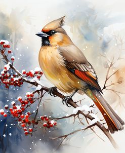 Watercolor Christmas Cedar Waxwing6