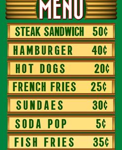 Green Burger Joint Menu