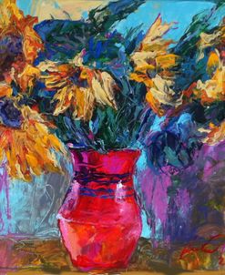 Sunflowers In Red Vase