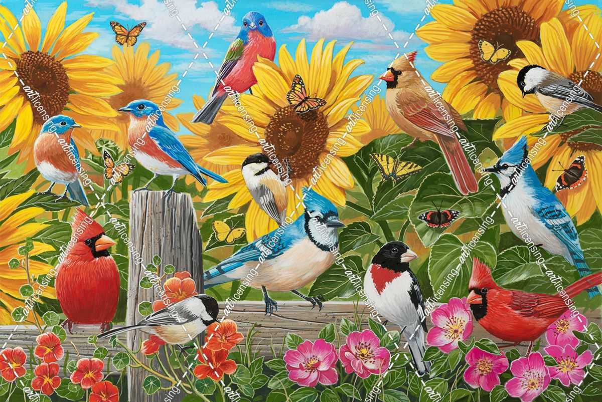 Feathered Friends and Sunflowers