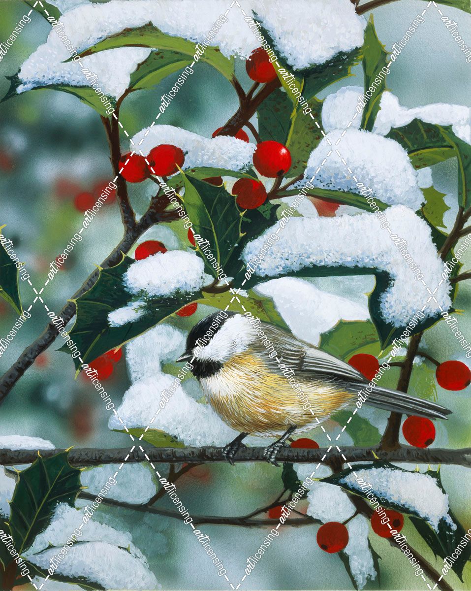 Chickadees And Holly Branch