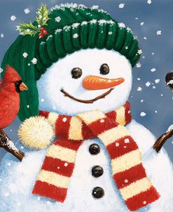 Snowman With Cardinal And Chickadee