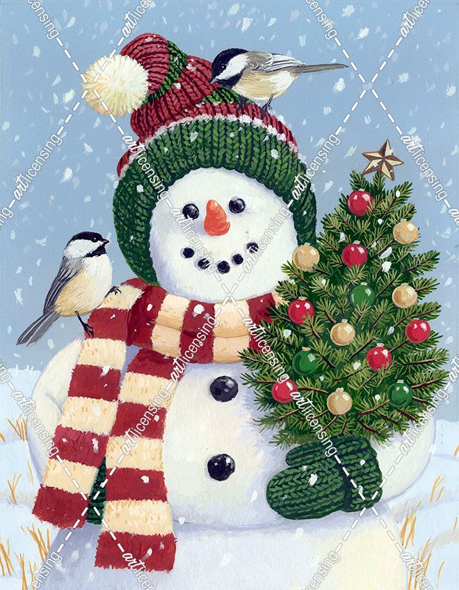 Snowman Holding A Christmas Tree