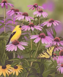 Butterfly & Finch Amongst Flowers