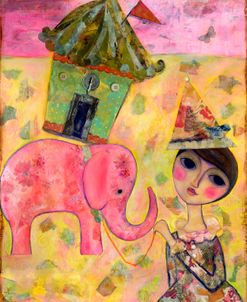 Big Eyed Girl Pink Elephant Circus