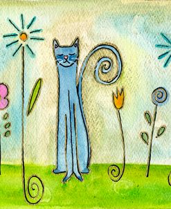 Blue Cat In The Flower Garden