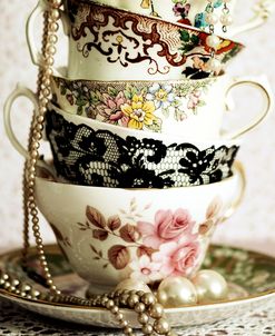Antique Cups and Saucers with Pearls 01