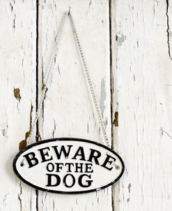 Beware of the Dog Sign on Antique Door