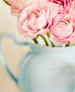 Pink Flowers in Blue Jug