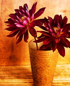 Red Dahlias in a Copper Vase