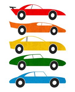Colorful Mid Century Cars on White