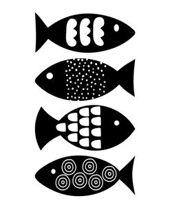 Scandinavian Black and White Abstract Fish