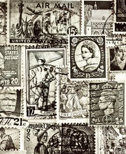 Close up of Vintage Stamps in Monochrome