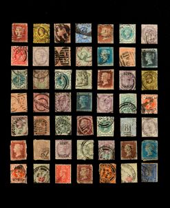 Vintage Stamps in Rows on Black