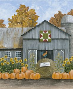 Barn with Barn Quilt and Pumpkins