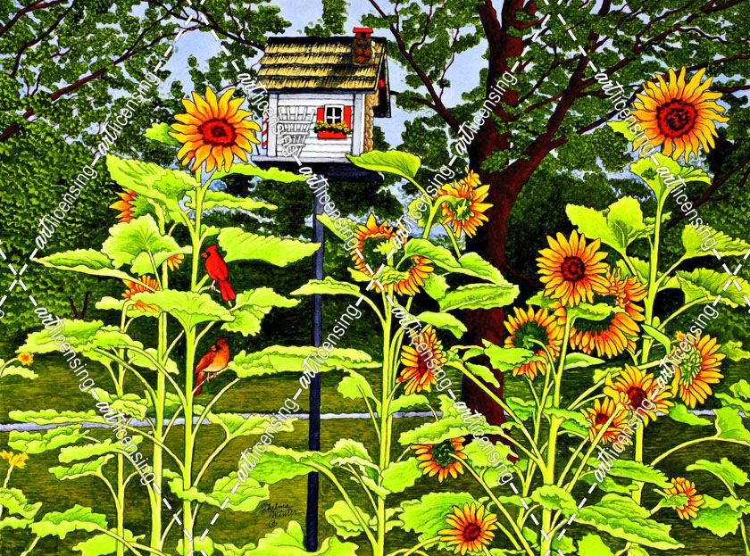 Sunflowers And Birdhouse