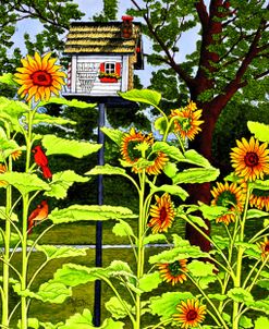 Sunflowers And Birdhouse