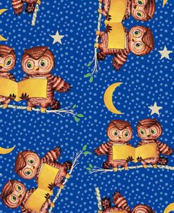 Cute Baby Owls Starry Night Pattern