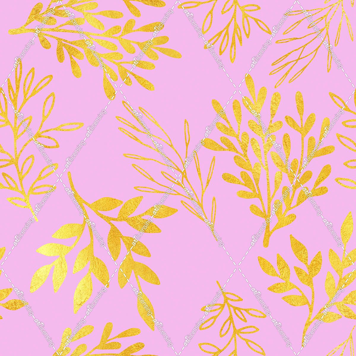 Golden Leaves on Pink Pattern