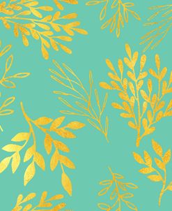 Golden Leaves Pattern Aquamarine
