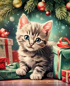 Vintage Style Christmas Kitten